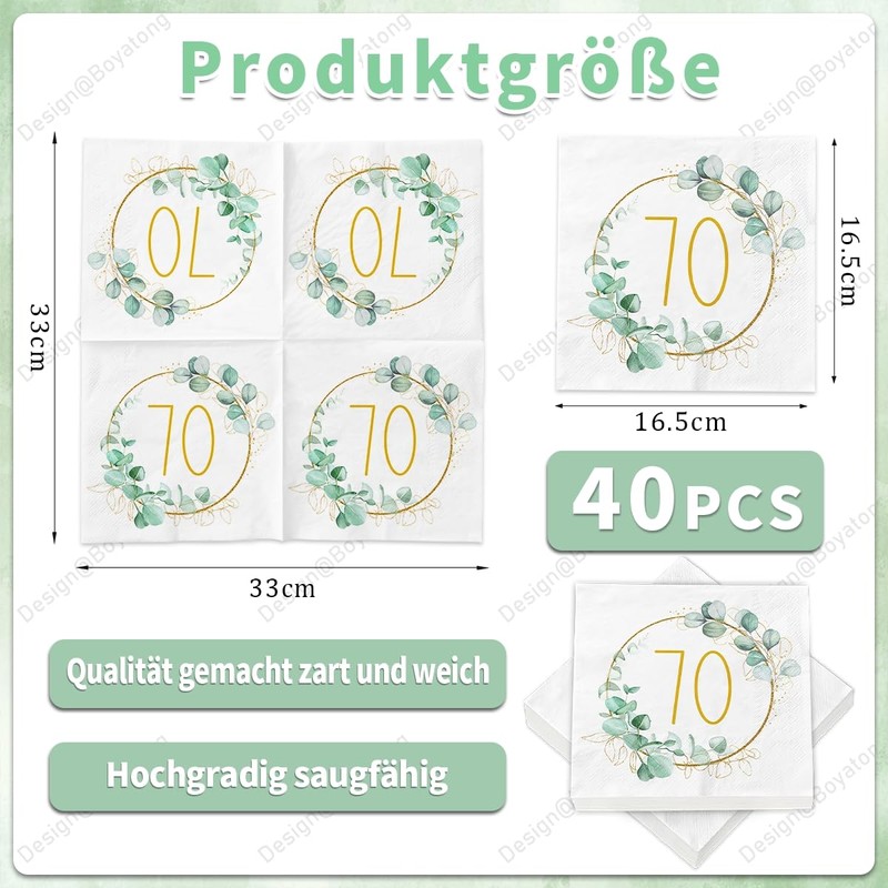 70th Birthday Eucalyptus Napkins Table Decoration