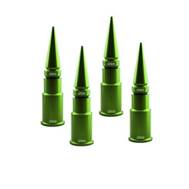 TRUE SPIKE 4 pc Green Spike Tire Air Valve Stem CAPS Cover in Heavy Gauge CNC Machined Billet Aluminum Short Compatible with Ford Dodge Ram Nissan Chevy GMC Jeep Isuzu Kia Trucks and SUV