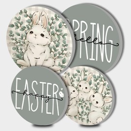 Easter and Spring Round Stove Burner Covers Set,Cute Bunny Print Gas Stove Burner Covers,Electric Stove Burner Covers,Metal Stove Burner Cover Kits,4 Pieces 8 Inches&10 Inches Happy Easter Series