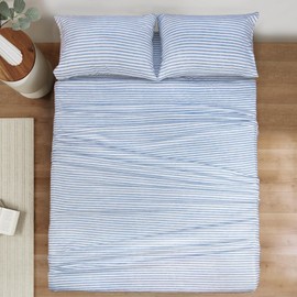 Mejoroom Queen Size Sheet Set - Hotel Luxury 1800 Bedding Sheets & Pillowcases - Deep Pocket Fitted Sheet, Soft, Breathable, Wrinkle & Fade Resistant - 4 Piece (Blue Stripe)