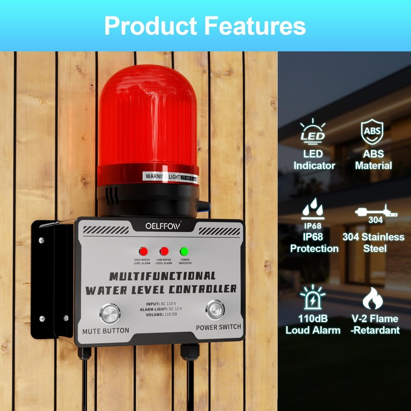 110 VAC High/Low Water Level Sensor Detector Alarm, Water Level