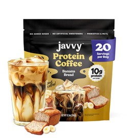 Javvy Protein Iced Coffee - Premium Whey Protein & Iced Coffees, 100% Natural Cold Brew, Zero Artificial Flavors & Sweeteners, 80mg Caffeine, No Added Sugar, 20 Servings, Banana Bread, 1 Pack