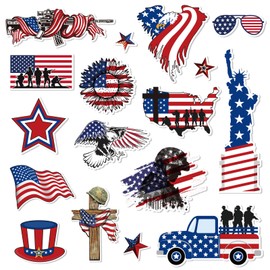 JarThenaAMCS 2 Sheets 4th of July Patriotic Thick Gel Clings Red Blue Star Soldier USA American Flag Window Stickers Reusable Decals Decor for Independence Memorial Day Veterans Party School Party