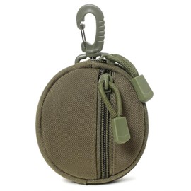 LIUYIDM Coin Purse Mini Coin Bag Small Organiser Round Coin Bag with Zip and Carabiner Key Ring Pockets, Suitable for Travel, Outdoor, Military Color, tactical coin wallet