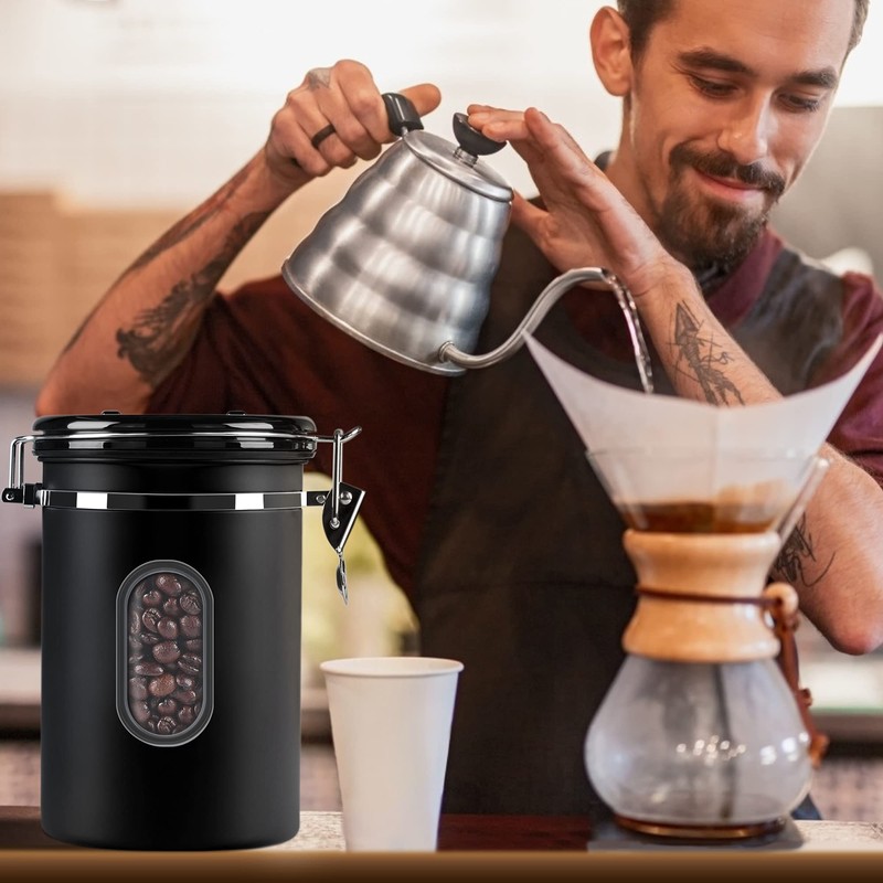 1500ML Airtight Coffee Canister with Date Tracker and Transparent Window,