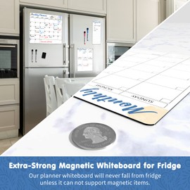 Magnetic Calendar for Fridge, Easy Clean Monthly Weekly Whiteboard Planner & Shopping List for Home Kitchen, Refrigerator Dry Erase White Board Sheet with 4 Marker Pens & 1 Eraser