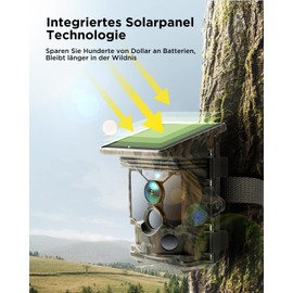 CEYOMUR Solar Wildlife Camera 4K 30fps, 46MP Wildlife Camera WLAN Bluetooth, 120° Detection Angle Motion Sensor Night Vision IP66 Waterproof for Wildlife Surveillance with U3 32GB Micro SD Card