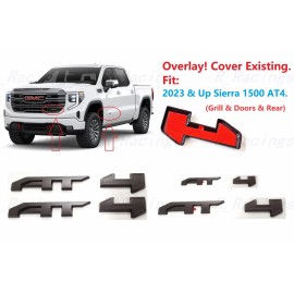 Auto 4PCS Grill Door Rear Matte Black AT4 OVERLAY Emblems Fit 2023+ GMC Sierra 1500