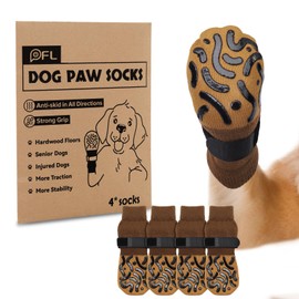 2 Pairs Anti Slip Dog Socks Paws Stop Licking, Dog Paw Protectors Dog Socks with Grips Strong Traction, Adjustable Dog Boots Dog Shoes for Senior Dogs Hardwood Floors Indoor Outdoor Walking(Brown,XL)