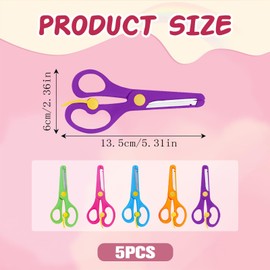 Pack of 5 Craft Scissors, Safety Scissors, Spring Loaded Preschool Scissors, Preschool Beginner Scissors with Safety for DIY Crafts, Art Projects and Crafts, Blue, Green, Yellow, Pink, Purple