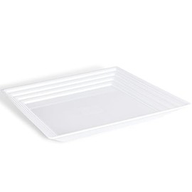 Blue Sky Leveled White Plastic Square Tray | 12x12, 1 Count - Elegant & Durable Party Platter