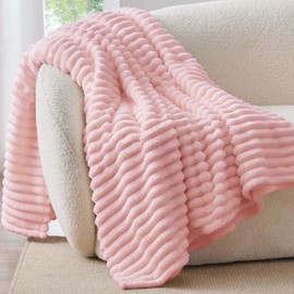 BEDELITE Throw Blanket for Couch - 300GSM Soft & Warm Fluffy Pink Blanket, Decorative and Giftable Striped Blankets for Women, Men, 50"x70"