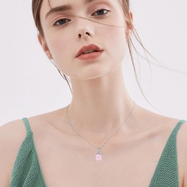 POPLYKE Rose Quartz Necklace for Women Sterling Silver Round Pink Rose Quartz Pendant Necklace Rose Quartz Jewelry Gifts for Women Girls