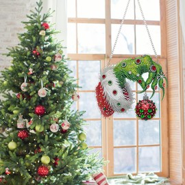 GHHKUD Weihnachten Diamond Painting Fensterbilder Beidseitige, Diamond Painting Anhänger mit Kette, Diamant Malerei Bilder Kristall Fensterbilder, Wandbehang Kit für Eingang und Fenster Wand Decor