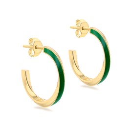 Tuscany Silver Women's Sterling Silver Yellow Gold Plated 3 mm x 19 mm Enamel Twirl Hoop Earrings, Silver