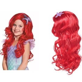 CXAFQ Pack of 4 Mermaid Suit, Including Red Wig, Crown, Gloves, Necklace, Little Mermaid Gifts, Mermaid Bag Jewellery Gift Kit, Kids Cosplay Easter Gift