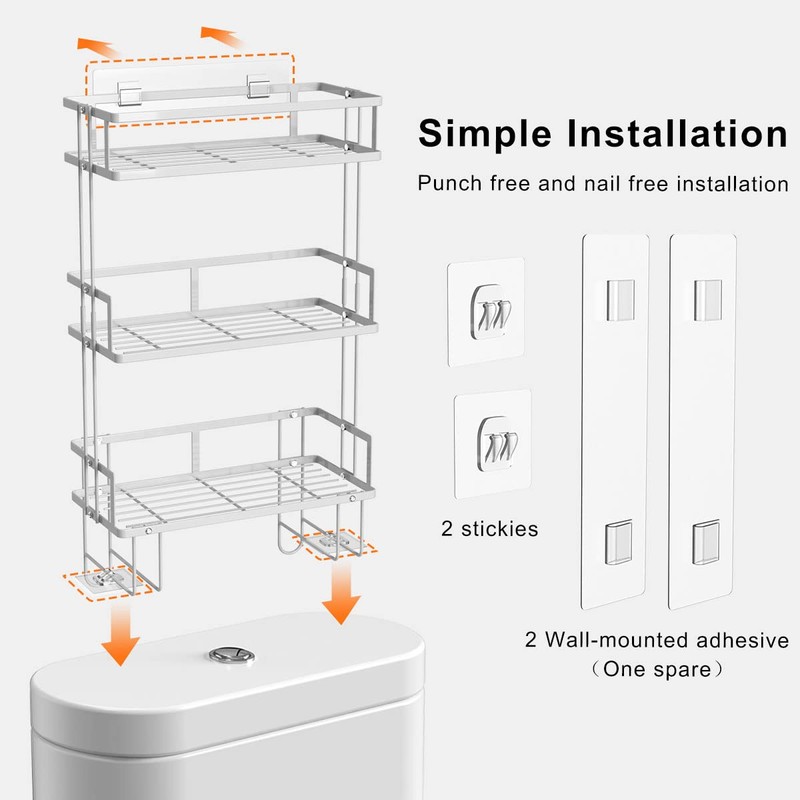 FLOLXNB Over The Toilet Storage,3-Tier Bathroom Organizer Shelves with Paper