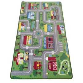 HUAHOO Kids Carpet Playmat Car Rug, Car Rug for Kids Toy Cars and Train, Non Slip Play Mat for Playroom Kids Room, City Life Educational Road Traffic Carpet for Classroom Nursery(Parking,32×47in)
