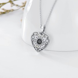 SOULMEET White Pearl Shell Sunflower Heart Locket Necklace That Holds 1 Picture, Sterling Silver You are My Sunshine Photo Locket (Locket only)