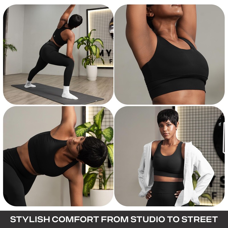 COOLMATE T Back Sport Bras, Black, Large