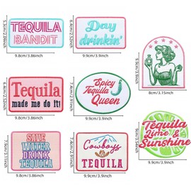 Trucker Hat Patches Funny Cool Vintage Tequila Drinking Embroidered Iron on Patches for Heat Press Clothes Jeans Bar Party DIY Accessories