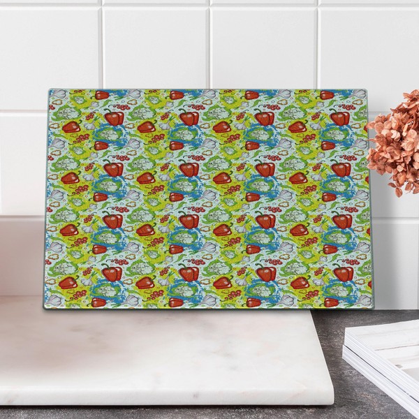 Lunarable Vegetables Cutting Board, Ornate Food Garlic Pepper Cauliflower Delicious