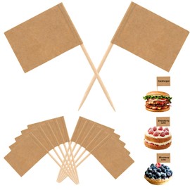 100pcs Mini Toothpick Flags, Double Sided Blank Flags on Sticks Food Labels Markers for Party Buffet Cupcake Topper for Charcuterie Cheese Board Accessories Decoration Dishes Fruit Appetizers(Khaki)