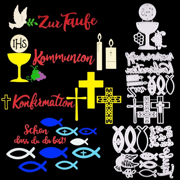 Communion Cutting Dies Set Confirmation Communion For Christening Beautiful That You Are Writings and Fish Cross etc. Motifs Cutting Dies Stencil for Scrapbooking Crafts DIY Greeting Cards etc.