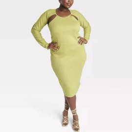 Target x Sammy B Sammy B Target Green Cut Out Midi Dress Long Sleeve Fitted Sheath Women 3X NEW