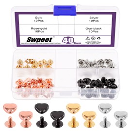 Swpeet 40 Pieces Metal Heart Shape Decoration Rivets Set, 4 Colours, 10 mm Heart Rivets for Belts, Clothes, Purses, Handbags, Leather Crafts
