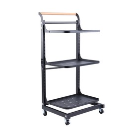 BAOYOUNI Kitchen Storage Cart on Wheels Rolling Utility Rack Adjustable Tiers Home Office Organizer Shelf with Wooden Handle for Pot Pan Fruit Vegetabe Plants Craft - Black (3 Plates)