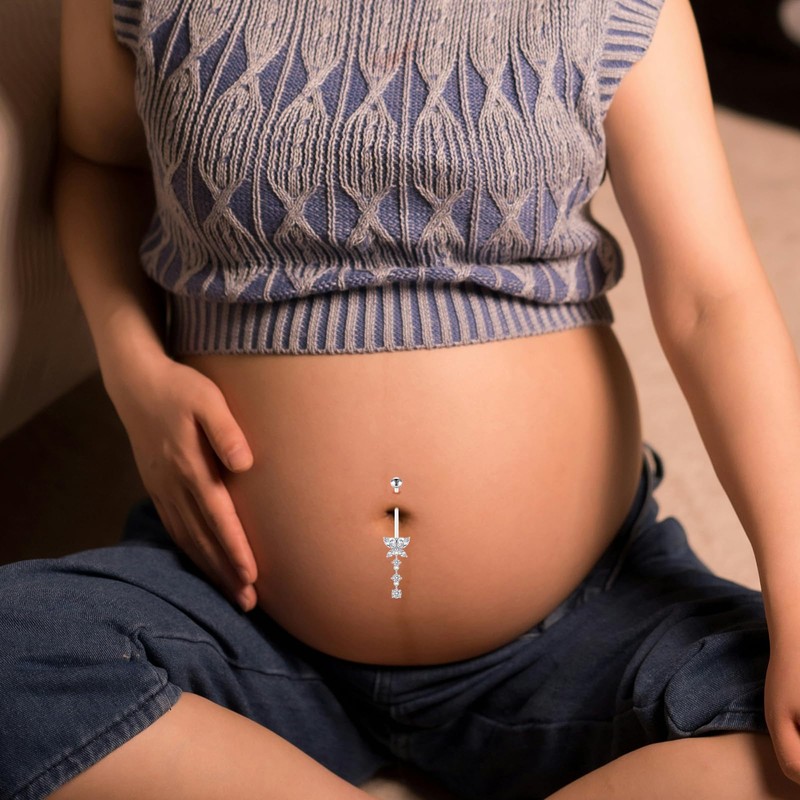 CHARMONLINE 14G Heart Flexible Clear Acrylic Pregnancy Belly Button Ring