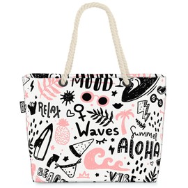 VOID Aloha Summer Beach Surfer Beach Bag Shopper 58 x 38 x 16 cm 23L XXL Shopping Bag Travel Bag Beach Bag, multicoloured, Casual
