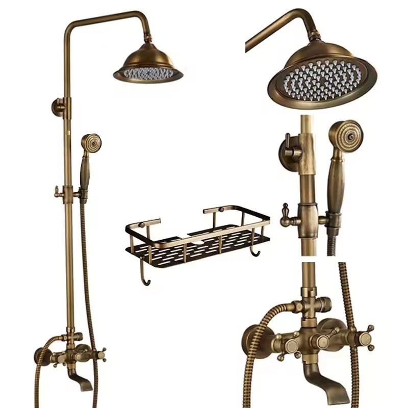 Antique Brass 8-Inch Rainfall Shower System with Hand Shower &
