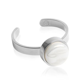 Silber Ring mit Stein in weiß • Offener Edelstahlring • Edelstahl & recyceltes Glas • nachhaltiger Halbedelstein-Look • größenverstellbar (min. Ø 16 mm)