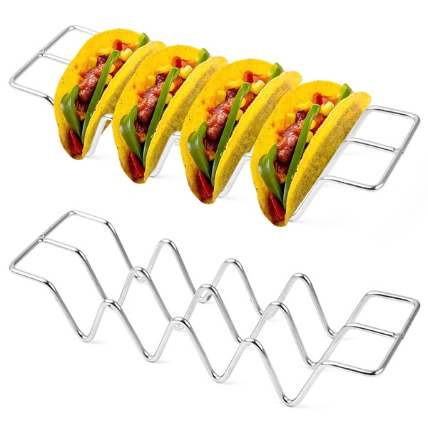JJQHYC Taco Holder Stainless Steel Taco Stand Taco Shell Holder Taco Tray Wave Shape Mexican Taco Rack for Tortillas, Burritos, Hot Dogs