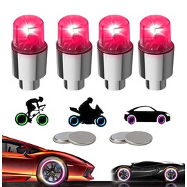 YUERWOVER LED Tire Lights for Car 4 Pack Trucks Valve Stem Caps Bike Golf Cart Firefly Wheel Lights Bicycle Motorcycle Tyre Spoke Lights Waterproof for Kids Boys with 10 Extra Batteries(Red)