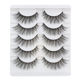 Artificial Eyelashes, Cat's Eye 3D False Eyelashes, Natural Look, 5 Pairs Strip Eyelashes, Thin Band, Soft Cat Eye Lashes, Fluffy Fake Eyelashes, Reusable, Faux Mink Mink Eyelashes Glowing Win
