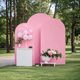 SINSSOWL Pink Arch Backdrop Cover Set of 3 Spandex Arch Cover Fitted Wedding Chiara Backdrop Cover for Baby Shower Bridal Shower Birthday Party Engagement Decor (4ft 5ft 6ft)