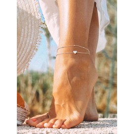 PROSILVER Ankle Bracelets for Women Plus Size Silver Initial Heart Anklet