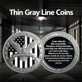 10Pcs Thin Gray Line Coin – Correctional Officer Prayer Coin with Eagle Design – Thin Blue Line Challenge Coin – Gray Prison Police Coin – Law Enforcement Appreciation Gift (Silver)