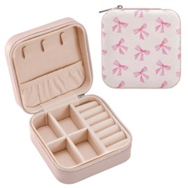 Burbuja Cute Bow Jewelry Box Mini Travel Jewelry Case for Women Girls, Jewelry Case Jewelry Organizer for Earrings Ring Necklaces Bracelets