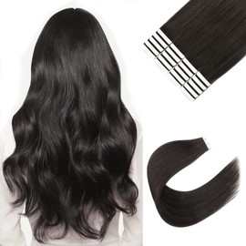 Sixstarhair Tape-In Hair Extensions, Real Hair, Remy Hair Extensions, Natural Black, 22 Inches, 50 g, Tape Extensions, Real Hair