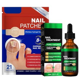 Parches Reparadores de Uñas+Tratamiento de Uñas con Esencia de Jengibre Set,Protector para Las Uñas de Los Pies,Cuidado de Uñas,Mejora el Color y Rest