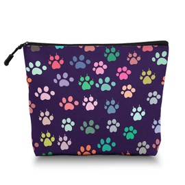 Scribesense Makeup Bag Travel Makeup Organizer Waterproof Cosmetic Bag Pouch with Zipper 6.7x9.45in for Women Female Friend Mom - Colorful Pattern of Paw Prints