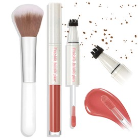 Wugbc Freckle Pen Liquid Blush 2 in 1, Upgrade Dark Brown Freckles Stamp Orange Cream Blush for Cheeks Long Lasting Fake Freckle Tattoo Marker Natural Sunkissed Makeup Easy to Apply