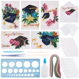 WEBEEDY 20 Set Mit DIY Blumen Abschluss Quilling Grußkarten Bastelset Papier Quilling Set Mit Anleitung Für Erwachsene Anfänger Handgemacht 5 Stile Blumen Abschlusskappe Grußkarte Für Absolventen