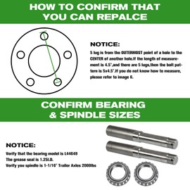 2 Sets 5 on 4.5" Trailer Hub Kit, 2,000 lb Axles, 1-1/16" Straight Spindle