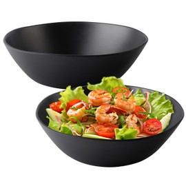 ZAROCRUS Melamine Large Salad Bowls, 12'' Unbreakable Serving Bowls for Salads, Fruits, Pasta Entertaining, Dinner Parties, Dishwasher Safe bowls, BPA-free, Set of 2, Matte black