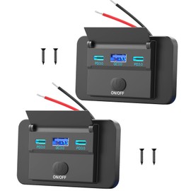 Paquete de 2 salidas USB de 12 V para montaje en superficie, ligero, doble USB C de 30 W y QC de 18 W, puerto USB para coche, encendedor de cigarrillos USB de 12 voltios, panel de enchufe de repuesto